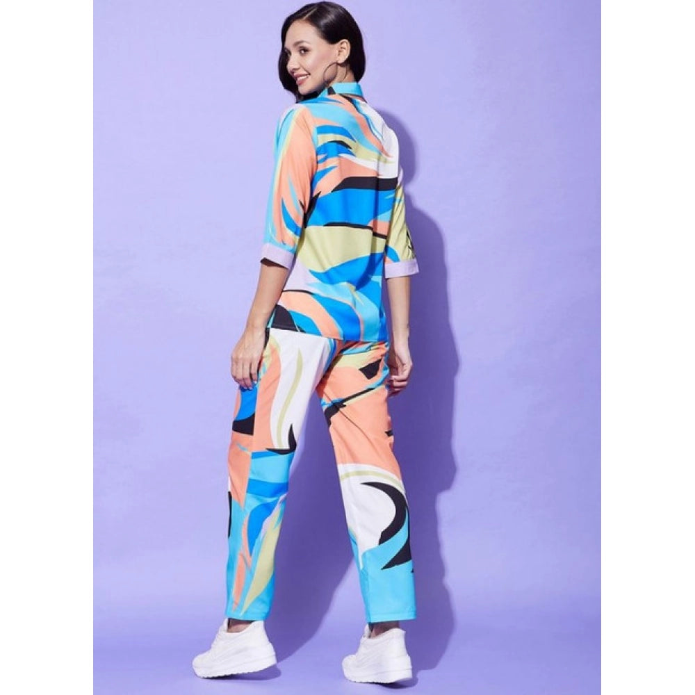 Generic Women's Polyester Colour Blocking 3-4th Sleeve Co-Ord Set (Multicolor)