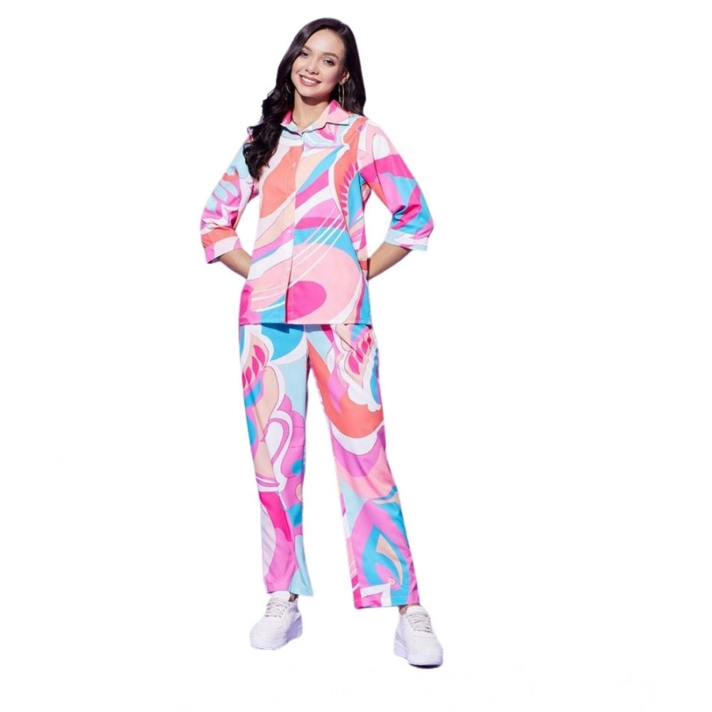 Generic Women's Polyester Printed 3-4th Sleeve Co-Ord Set (Multicolor)