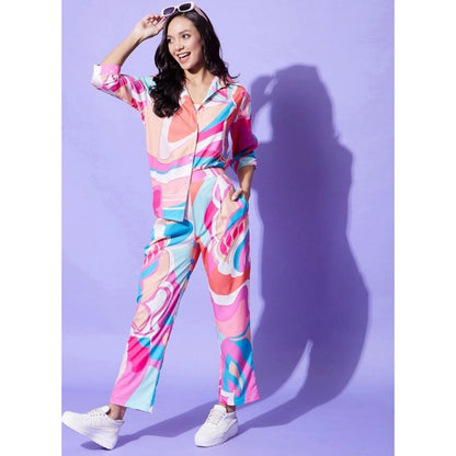 Generic Women's Polyester Printed 3-4th Sleeve Co-Ord Set (Multicolor)