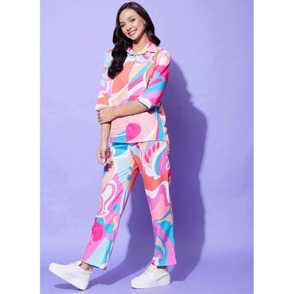 Generic Women's Polyester Printed 3-4th Sleeve Co-Ord Set (Multicolor)