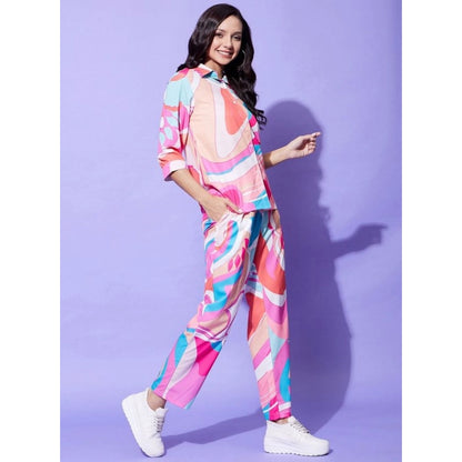 Generic Women's Polyester Printed 3-4th Sleeve Co-Ord Set (Multicolor)