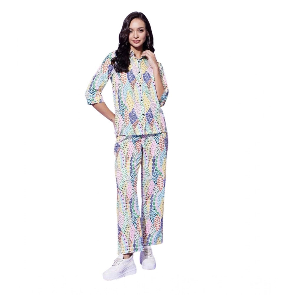 Generic Women's Polyester Floral 3-4th Sleeve Co-Ord Set (Multicolor)