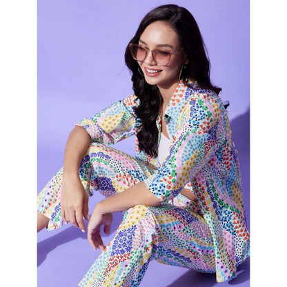 Generic Women's Polyester Floral 3-4th Sleeve Co-Ord Set (Multicolor)