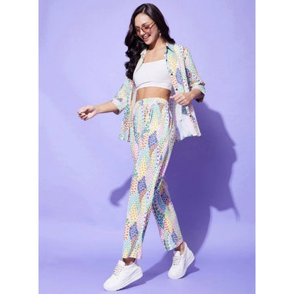 Generic Women's Polyester Floral 3-4th Sleeve Co-Ord Set (Multicolor)