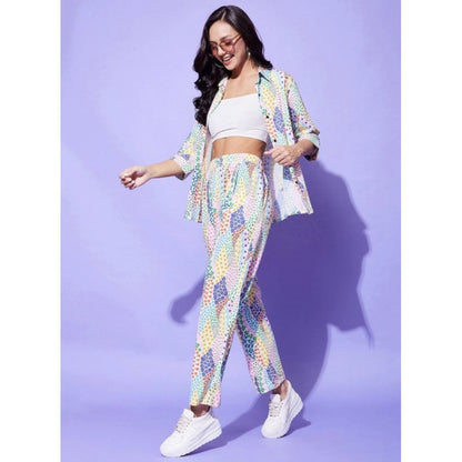 Generic Women's Polyester Floral 3-4th Sleeve Co-Ord Set (Multicolor)