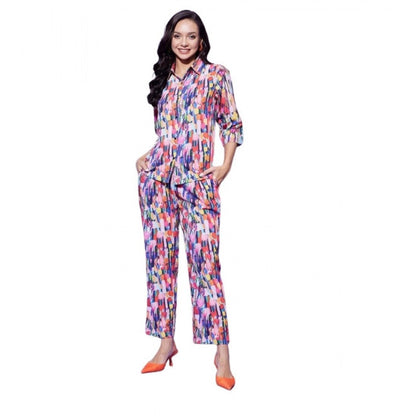Generic Women's Polyester Floral 3-4th Sleeve Co-Ord Set (Multicolor)