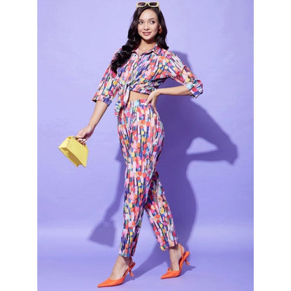 Generic Women's Polyester Floral 3-4th Sleeve Co-Ord Set (Multicolor)