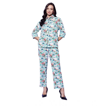 Generic Women's Polyester Floral 3-4th Sleeve Co-Ord Set (Multicolor)