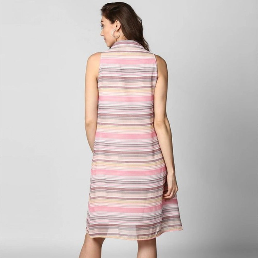 Generic Women's Polyester Striped Sleeveless Dress (Pink)