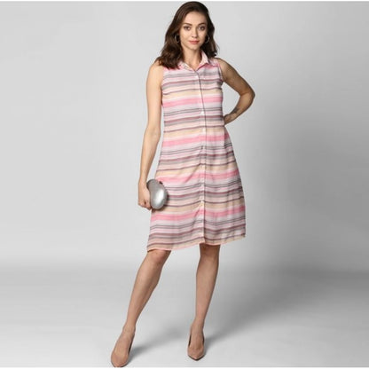 Generic Women's Polyester Striped Sleeveless Dress (Pink)