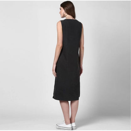 Generic Women's Denim Solid Sleeveless Dress (Black)