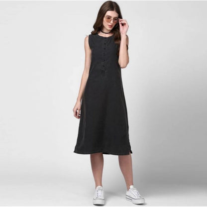 Generic Women's Denim Solid Sleeveless Dress (Black)