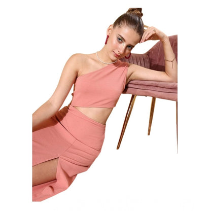 Generic Women's Polyester Lycra Solid Sleeveless Dress (Pink)