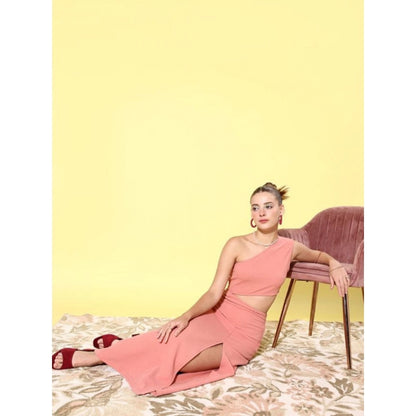 Generic Women's Polyester Lycra Solid Sleeveless Dress (Pink)