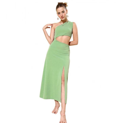 Generic Women's Polyester Lycra Solid Sleeveless Dress (Green)