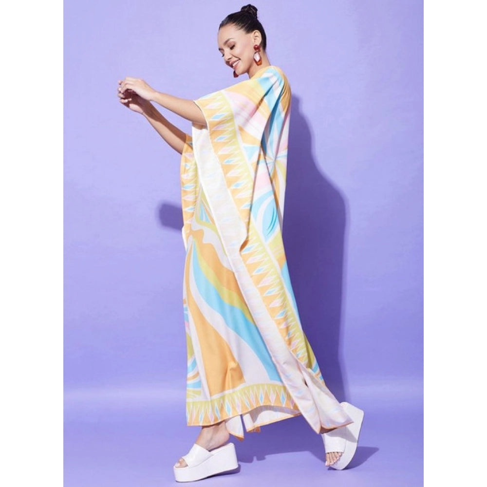 Generic Women's Satin Colour Blocking Kaftan Dress (Multicolor)