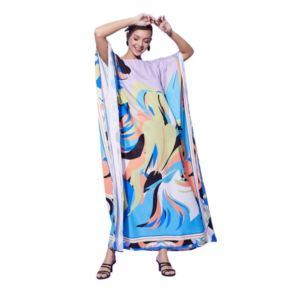 Generic Women's Satin Colour Blocking Kaftan Dress (Multicolor)