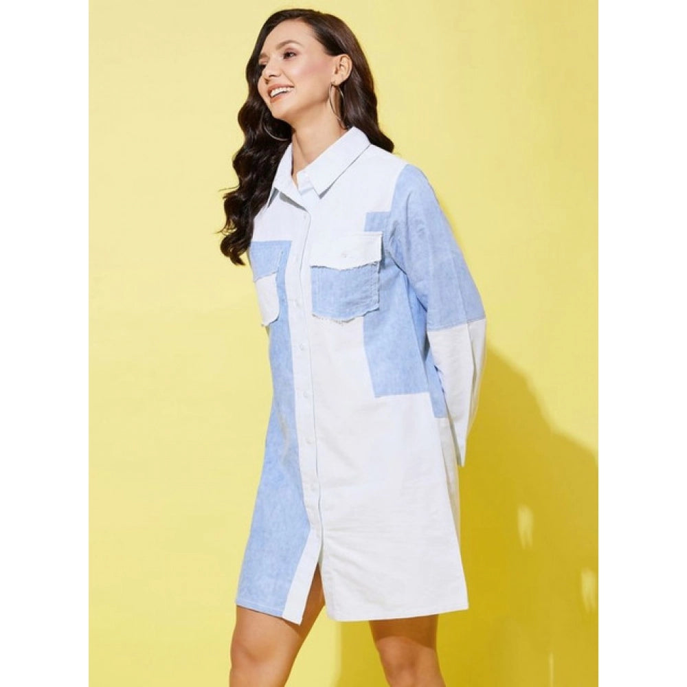 Generic Women's Denim Solid Long Sleeves Dress (Blue)