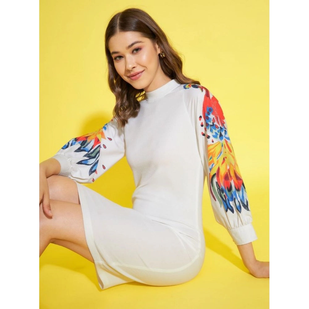 Generic Women's Polyester Lycra Printed Long Sleeve Dress (Multicolor)