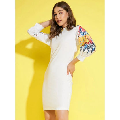 Generic Women's Polyester Lycra Printed Long Sleeve Dress (Multicolor)