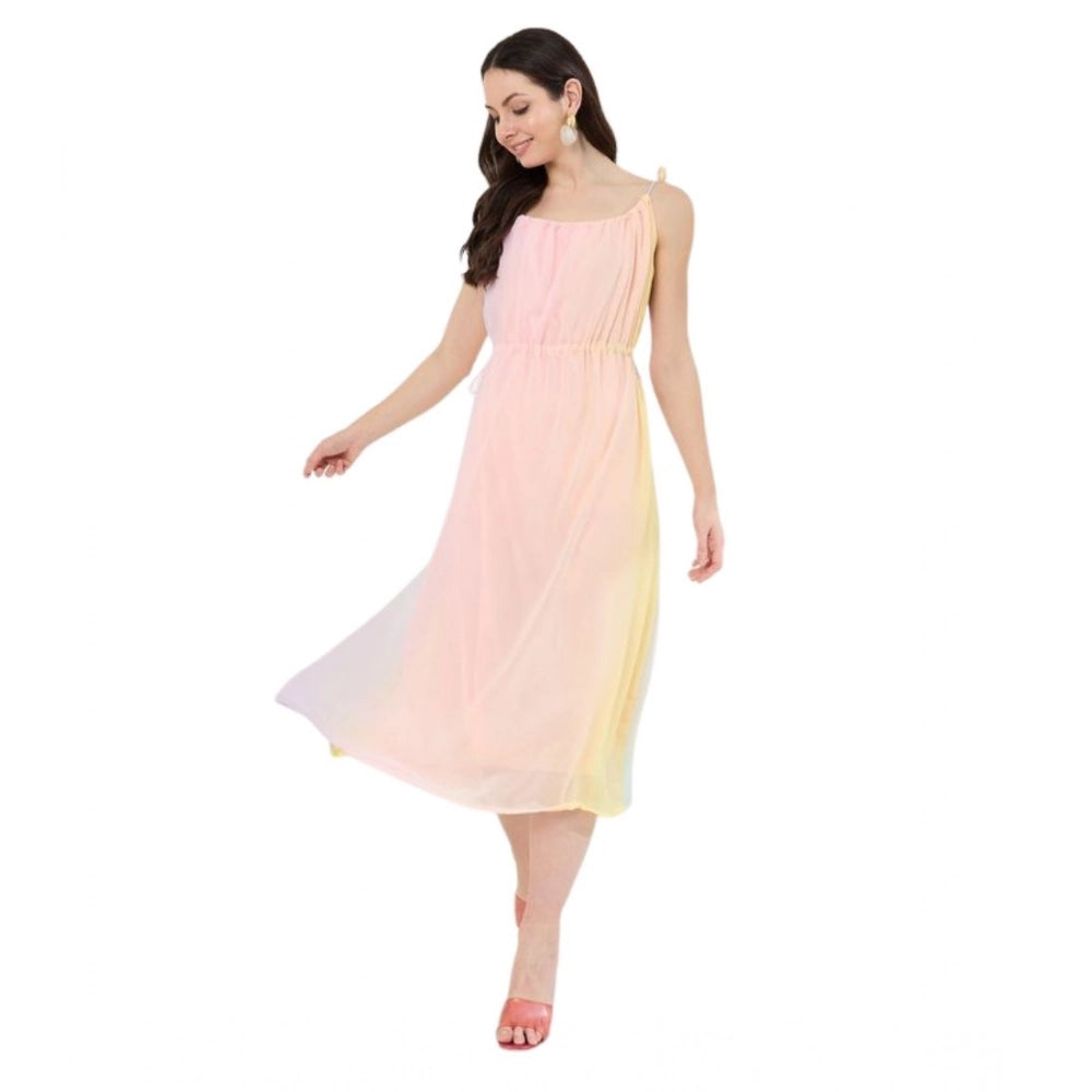 Generic Women's Georgette Ombre Sleeveless Dress (Peach)
