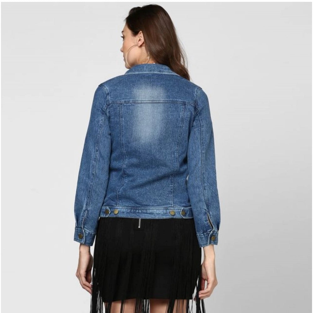 Generic Women's Denim Washed Long Sleeves Jacket (Blue)