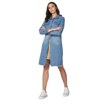 Generic Women's Denim Washed Long Sleeves Jacket (Blue)