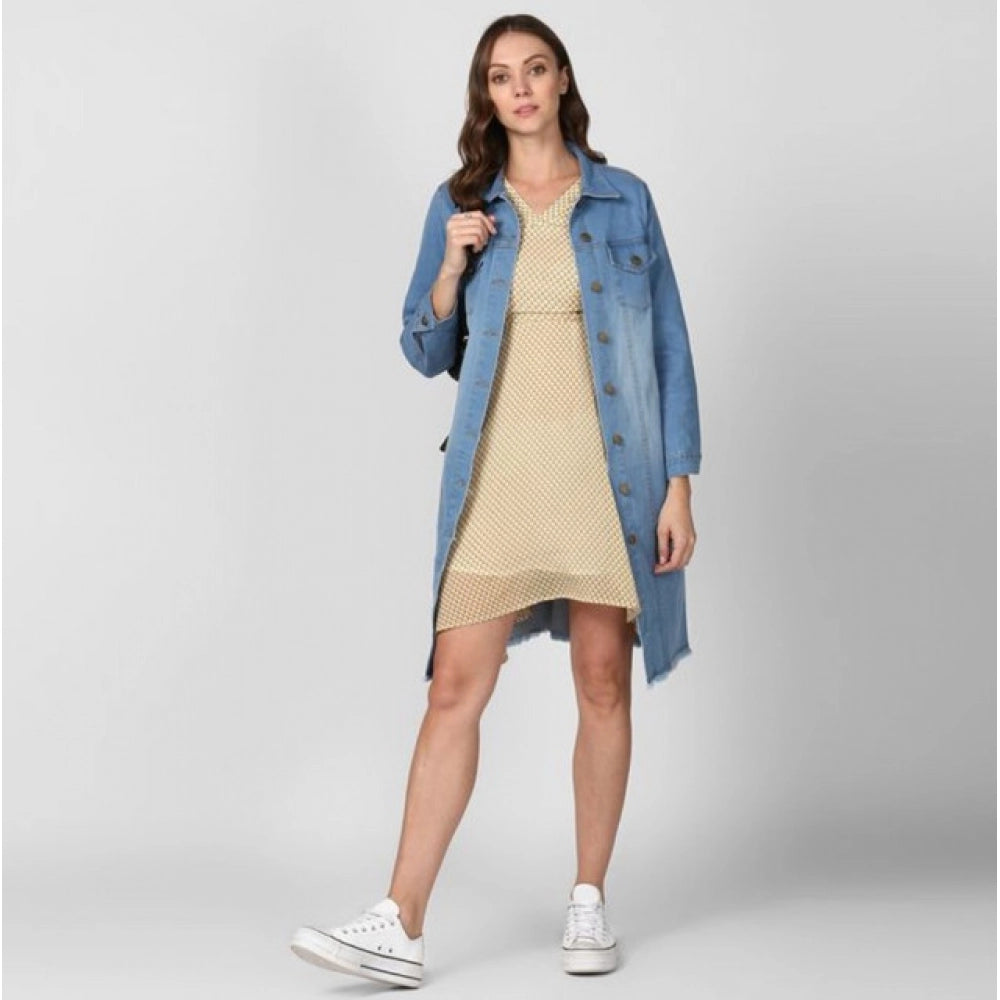 Generic Women's Denim Washed Long Sleeves Jacket (Blue)