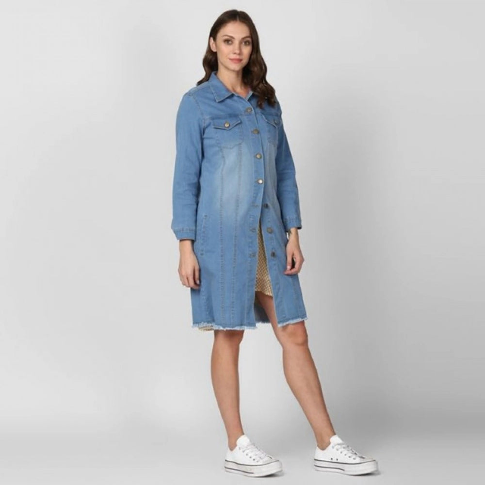 Generic Women's Denim Washed Long Sleeves Jacket (Blue)