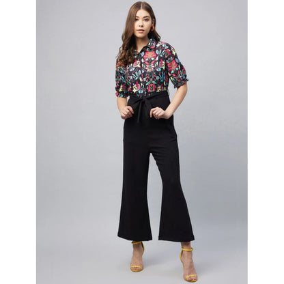 Generic Women's Polyester Floral Short Sleeve Jumpsuit (Multicolor)