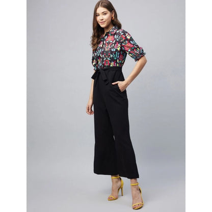 Generic Women's Polyester Floral Short Sleeve Jumpsuit (Multicolor)
