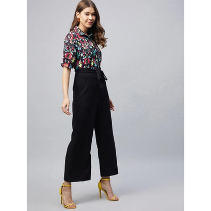 Generic Women's Polyester Floral Short Sleeve Jumpsuit (Multicolor)