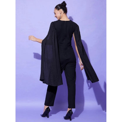 Generic Women's Polyeter Solid Cape Sleeve Jumpsuit (Black)