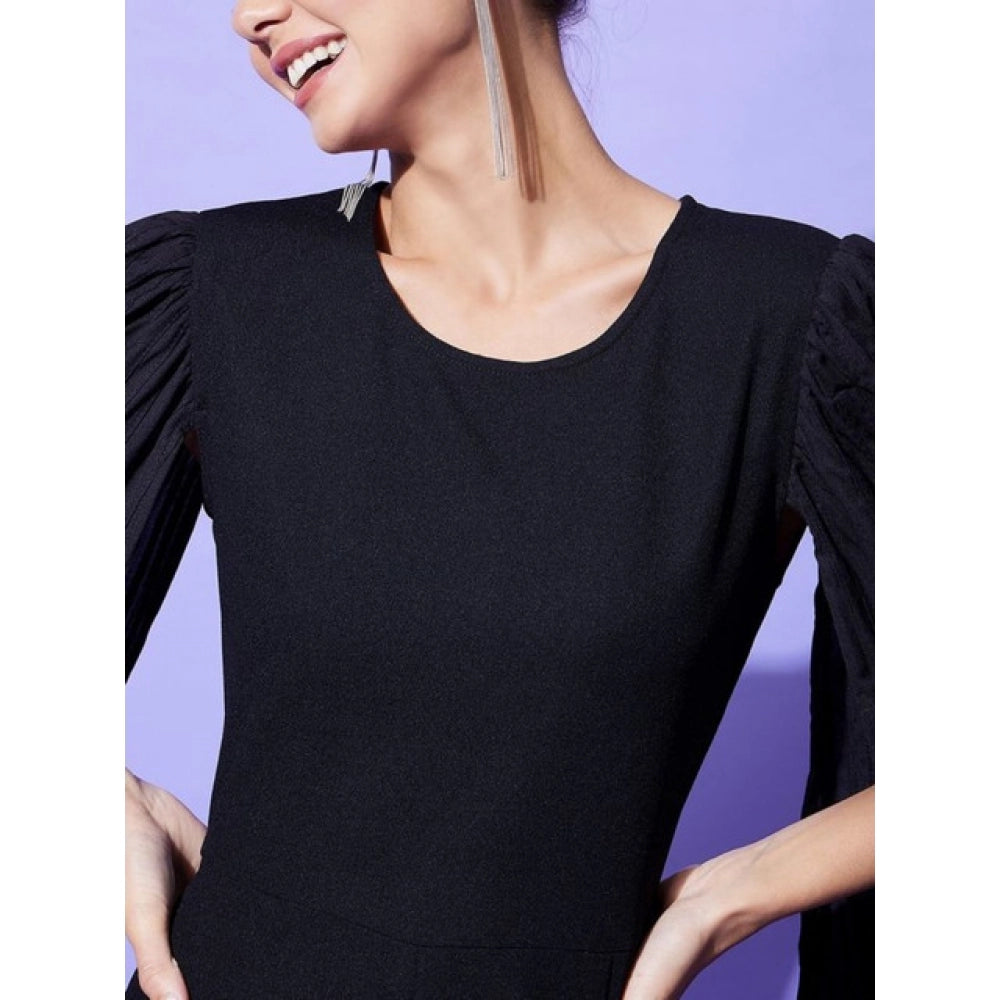 Generic Women's Polyeter Solid Cape Sleeve Jumpsuit (Black)