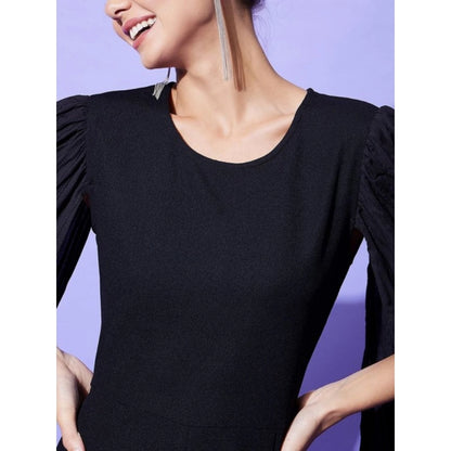 Generic Women's Polyeter Solid Cape Sleeve Jumpsuit (Black)