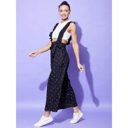 Generic Women's Rayon Pinafore Shoulder Straps Jumpsuit (Black)