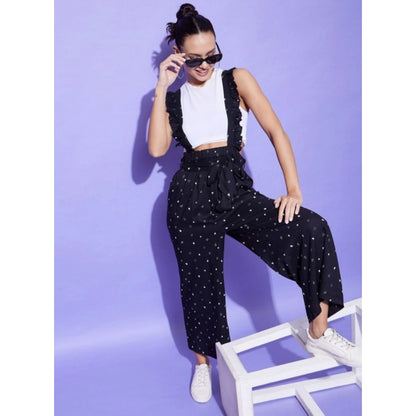 Generic Women's Rayon Pinafore Shoulder Straps Jumpsuit (Black)