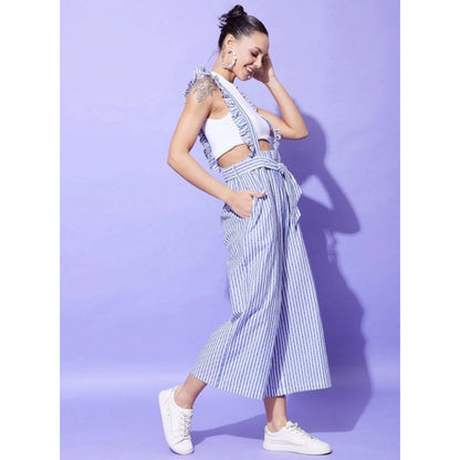 Generic Women's Cotton Pinafore Shoulder Straps Jumpsuit (Light Blue)