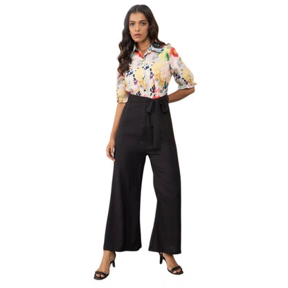 Generic Women's Polyester Floral Half Sleeves Jumpsuit (Multicolor)