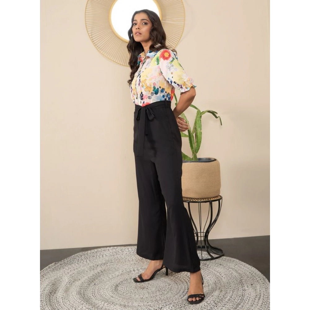 Generic Women's Polyester Floral Half Sleeves Jumpsuit (Multicolor)