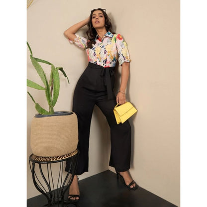 Generic Women's Polyester Floral Half Sleeves Jumpsuit (Multicolor)