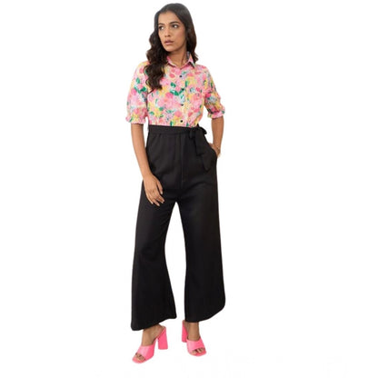 Generic Women's Polyester Floral Half Sleeves Jumpsuit (Multicolor)