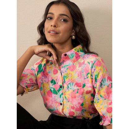 Generic Women's Polyester Floral Half Sleeves Jumpsuit (Multicolor)