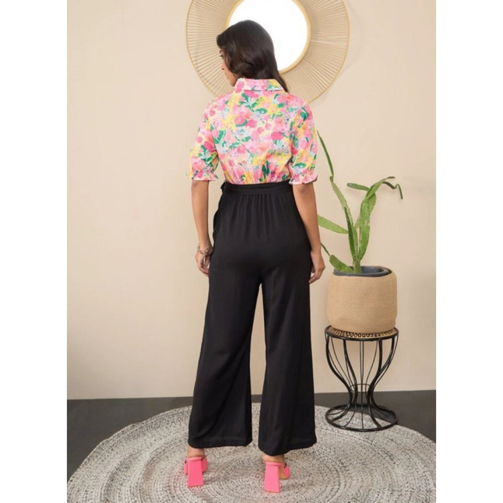 Generic Women's Polyester Floral Half Sleeves Jumpsuit (Multicolor)