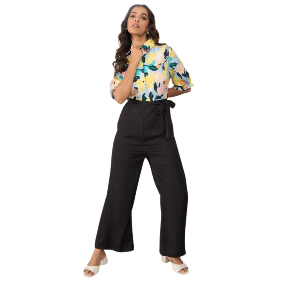 Generic Women's Polyester Floral Half Sleeves Jumpsuit (Multicolor)