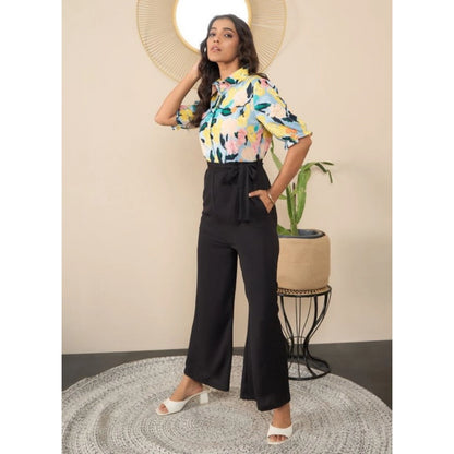 Generic Women's Polyester Floral Half Sleeves Jumpsuit (Multicolor)