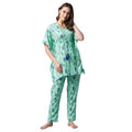 Generic Women's Rayon Floral Kaftan Sleeve Night Suit (Green - Blue)