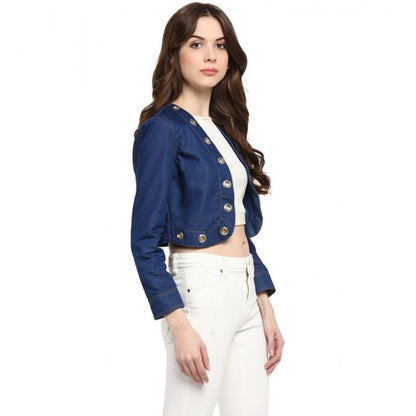 Generic Women's Denim Embellished Long Sleeves Shrug (Blue)