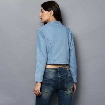 Generic Women's Denim Solid 3-4th Sleeves Shrug (Blue)