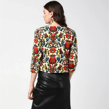 Generic Women's Polyester Floral 3-4th Sleeves Shrug (Multicolor)